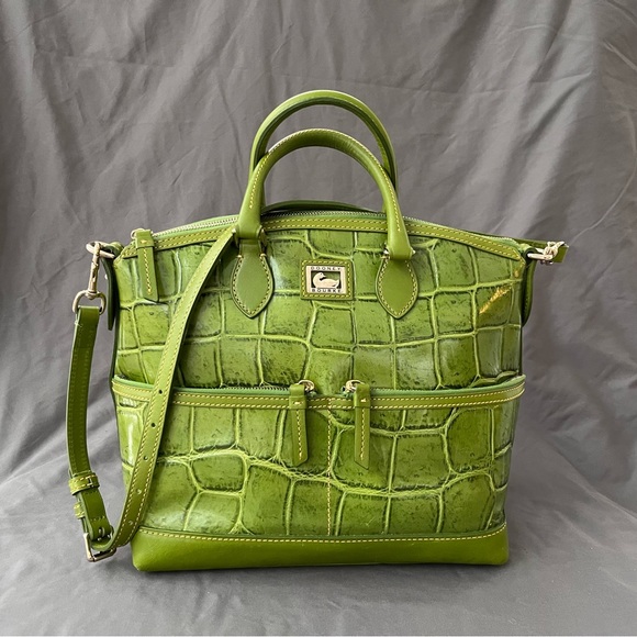 Dooney & Bourke Handbags - Dooney & Bourke DILLEN "CROCO" Leather Double Pocket Satchel LIME GREEN